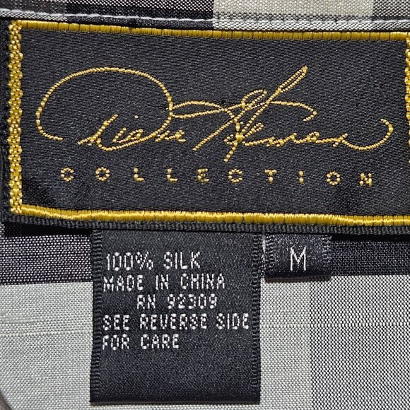 DIANE GILMAN  Collection Woman's  Black & Gray Plaid 100% Silk Long Sleeve Med - Picture 3 of 15